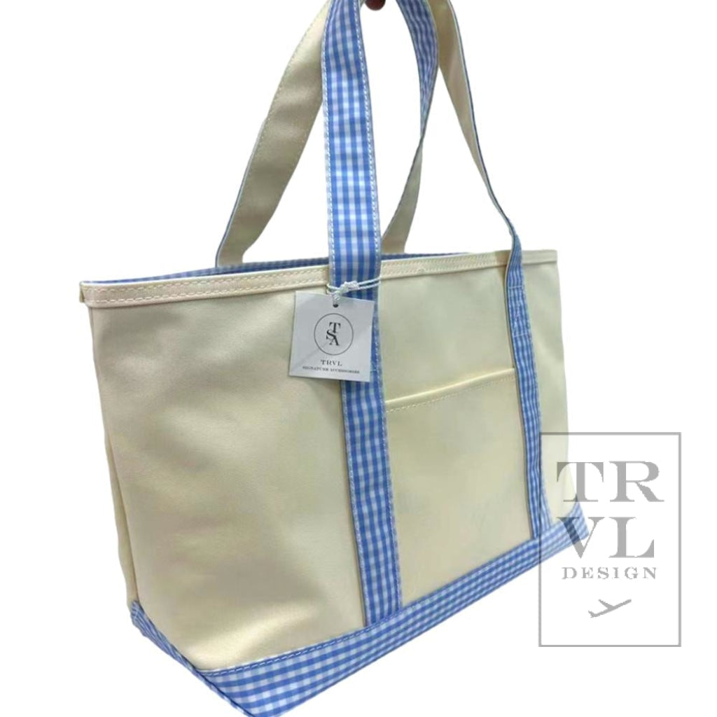 TRVL Medium Tote- Coated Canvas Sky Gingham