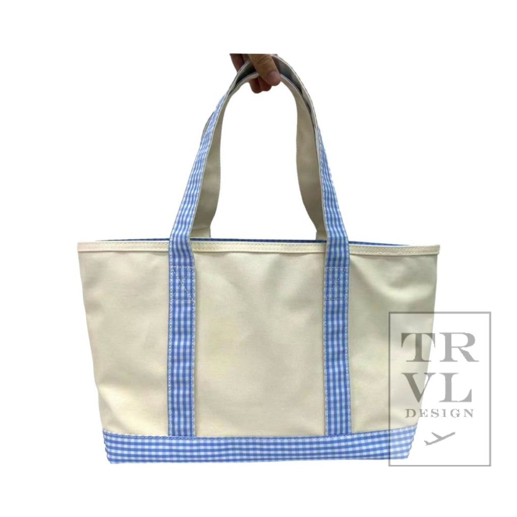 TRVL Medium Tote- Coated Canvas Sky Gingham