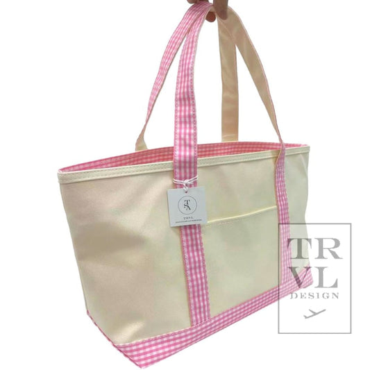 TRVL Medium Tote- Coated Canvas Pink Gingham