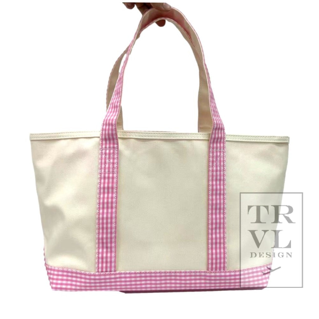 TRVL Medium Tote- Coated Canvas Pink Gingham