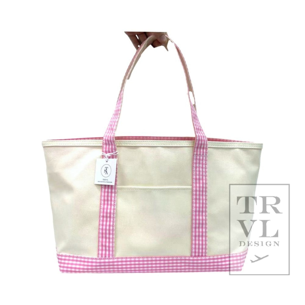 TRVL Medium Tote- Coated Canvas Pink Gingham