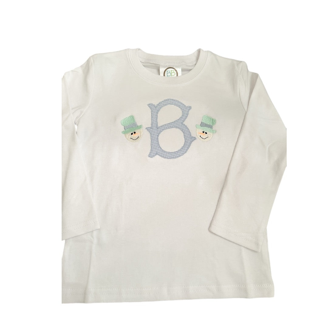 Boys Single Initial Applique Snowman Tshirt
