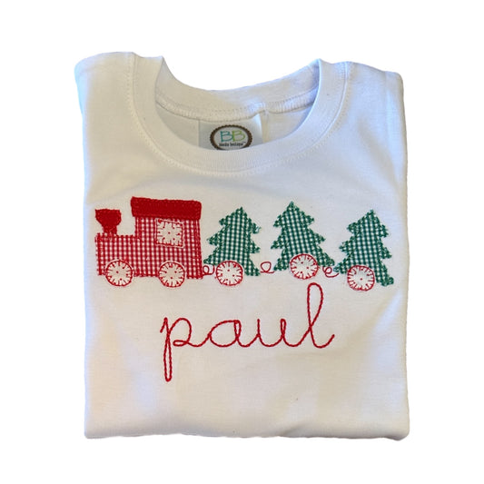 Boys Applique Christmas Tree Train Tshirt
