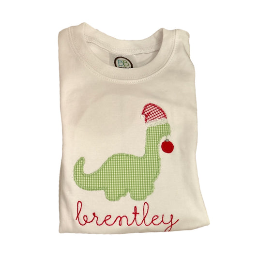 Boys Christmas Dino Applique Tshirt