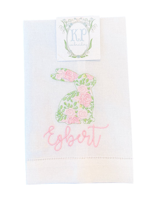 Linen Hemstitched Floral Bunny Towel