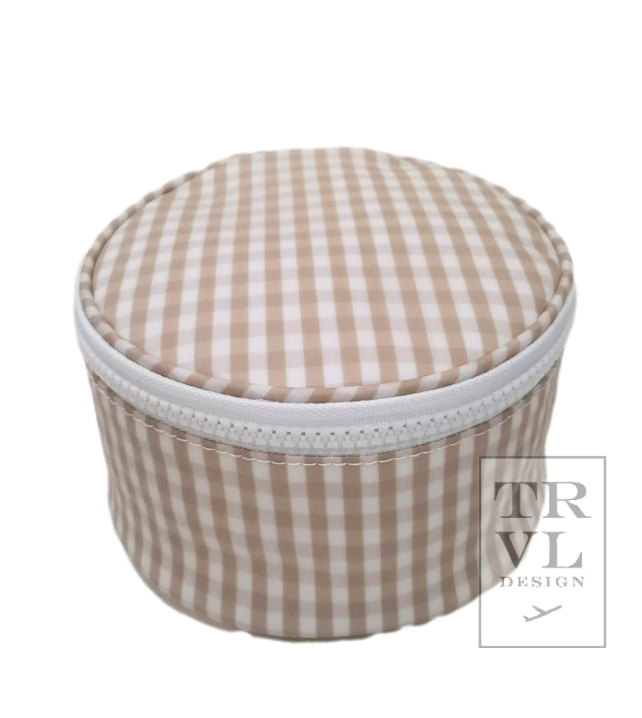 TRVL- Round up jewelry Case- Khaki Gingham