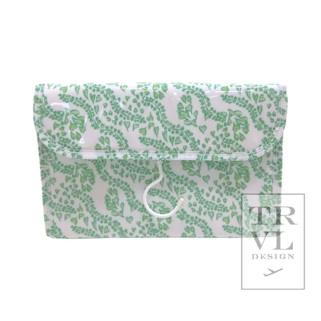 TRVL Hanging Toiletry Case- All Hearts Kelly Green