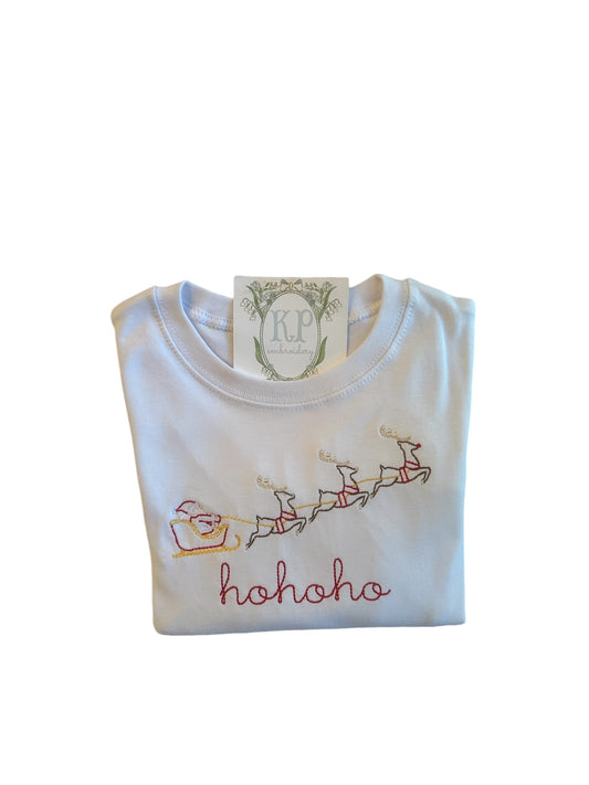 Santas Sleigh Embroidered Tshirt- Long Sleeve- girls & boys