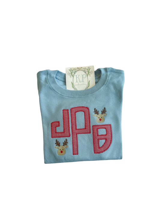 Boys Initial Applique Christmas Tshirt- can choose different minis!