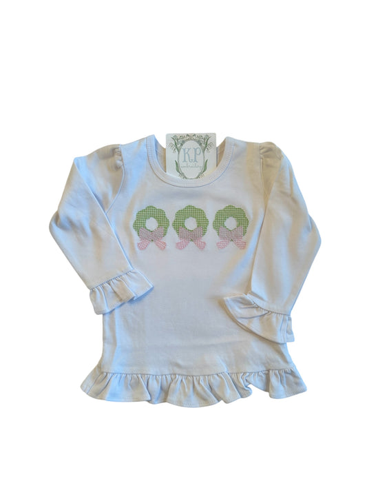 Girls Applique Wreath Tshirt- Name optional
