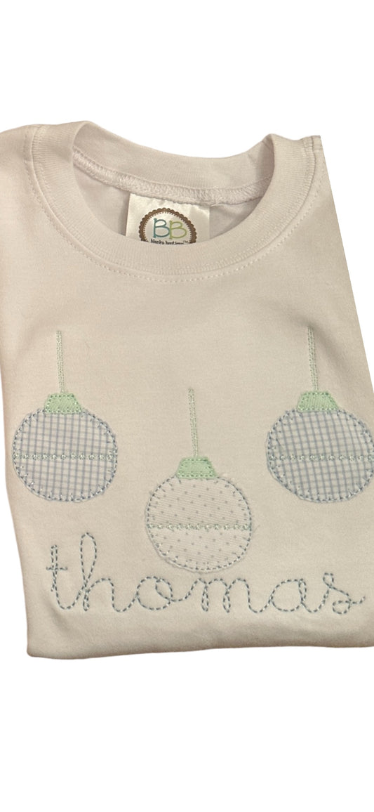 Boys Applique Ornament Trio Tshirt- Name optional