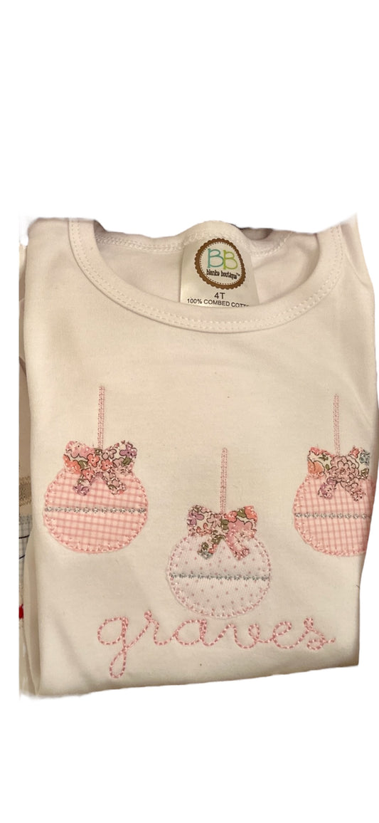 Girls Applique Ornament Trio Tshirt- Name optional