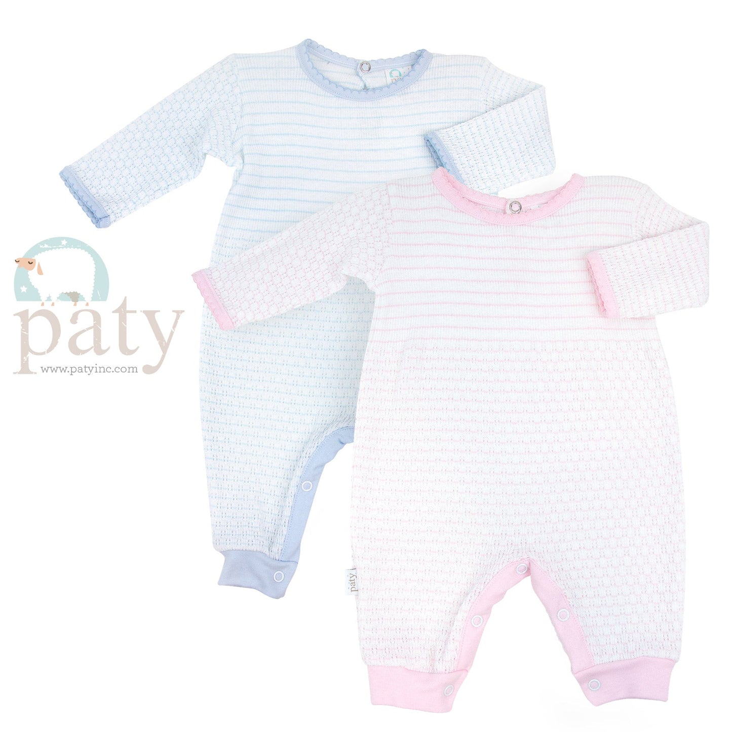 IN Stock Pink Paty Pinstripe Romper w/ Pink Trim