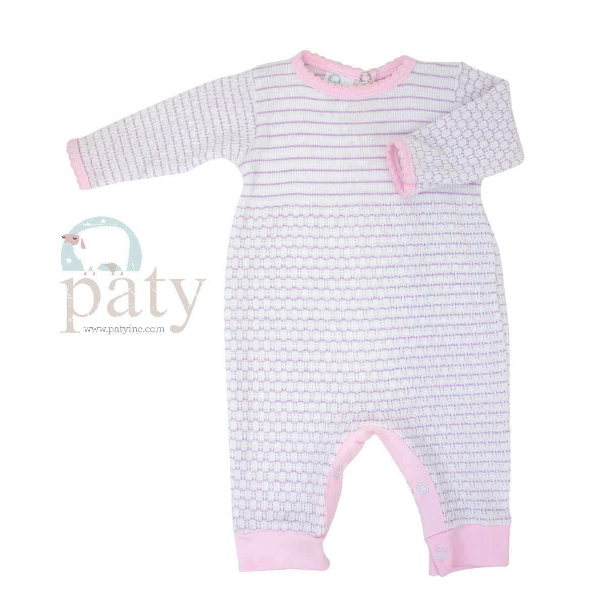 IN Stock Pink Paty Pinstripe Romper w/ Pink Trim