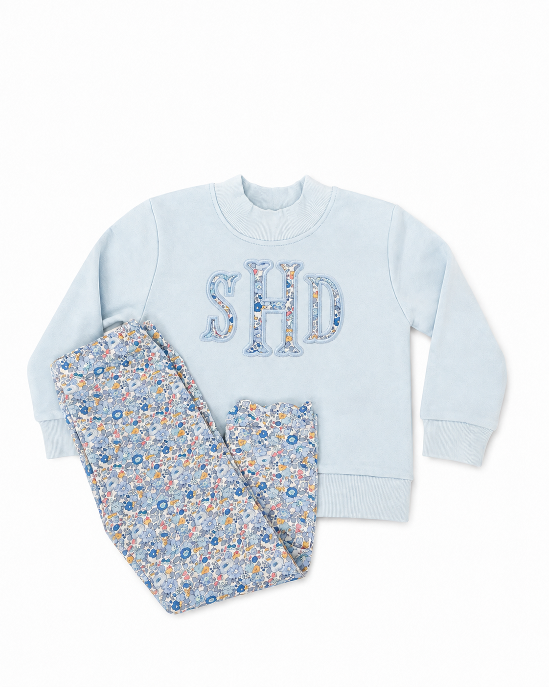 Preorder Scalloped Floral Leggings - Light Blue