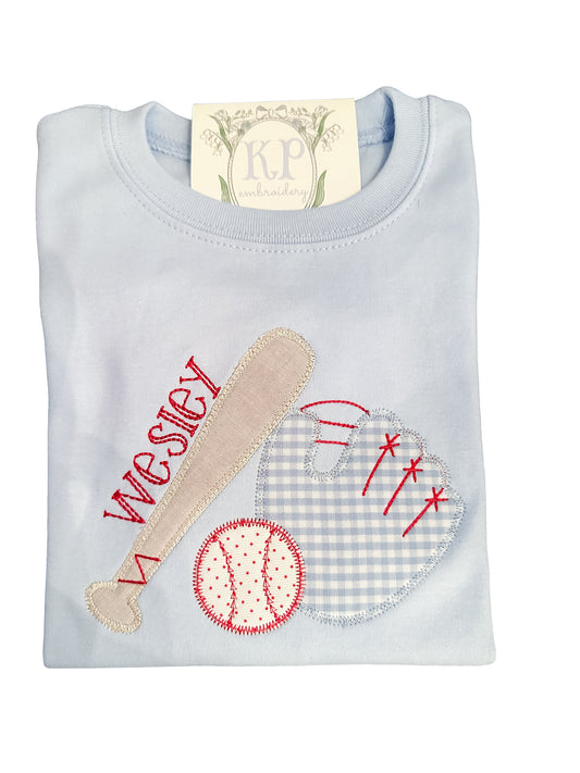 Boys Applique Baseball Trio Short Sleeve Tshirt