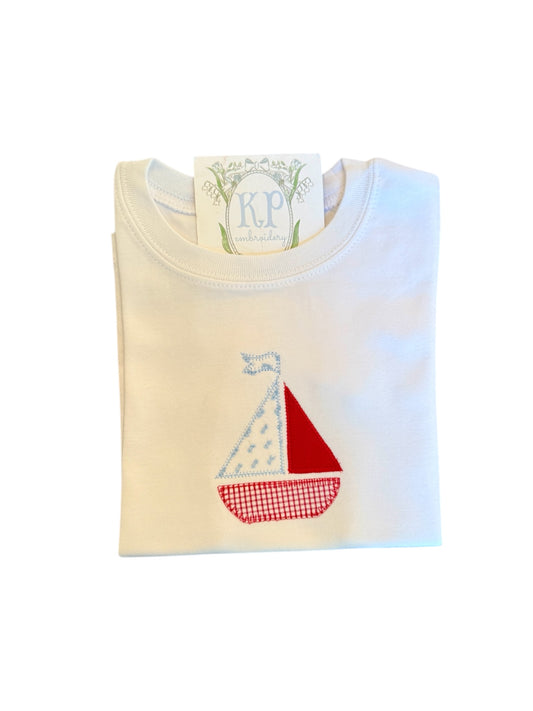 Boys Applique Sailboat Short Sleeve Tshirt