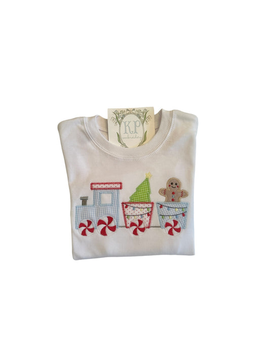 Boys Applique Christmas Gingerbread Train Tshirt