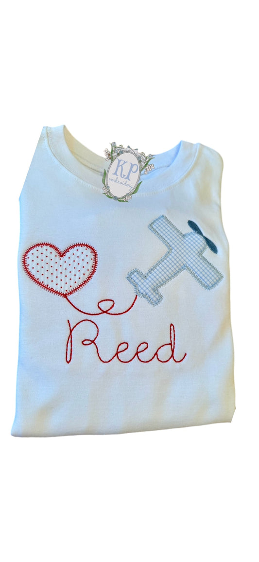 Boys Applique Valentines Airplane Tshirt- Name optional