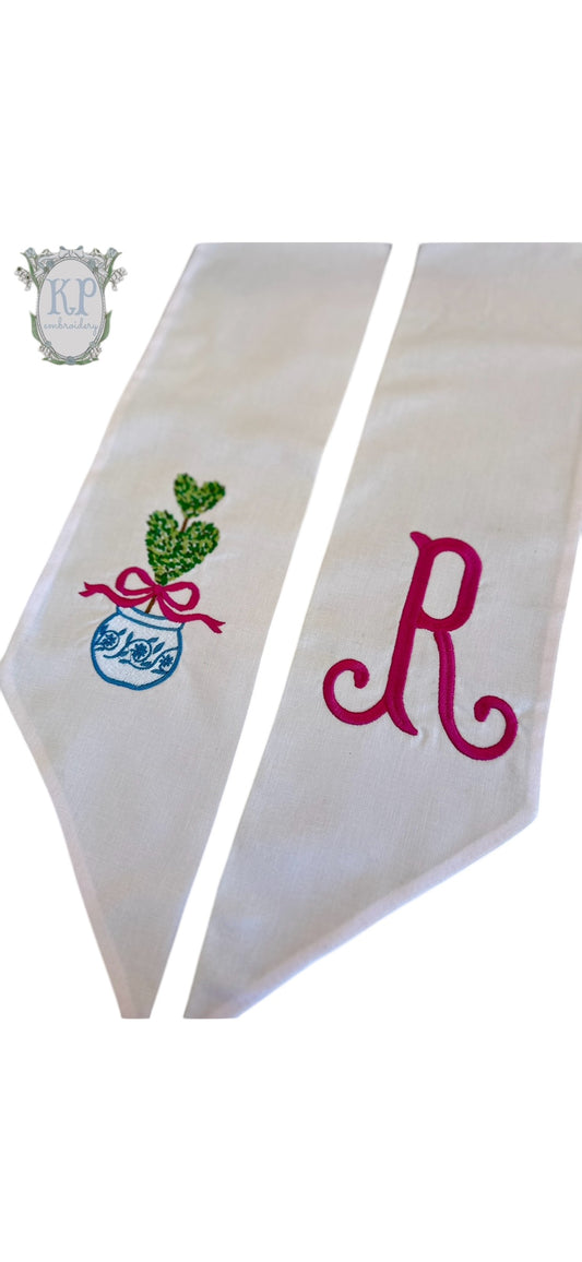 Valentines Grandmillennial Topiary Sash W/ Initial Monogram