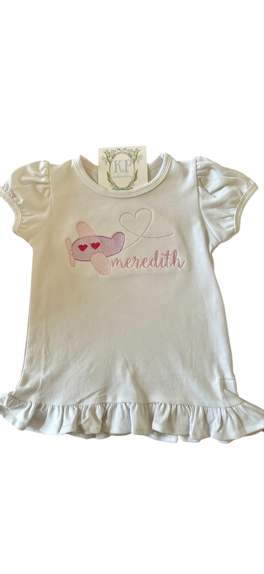 Girls Valentines Airplane Tshirt- Name optional (SS or LS)