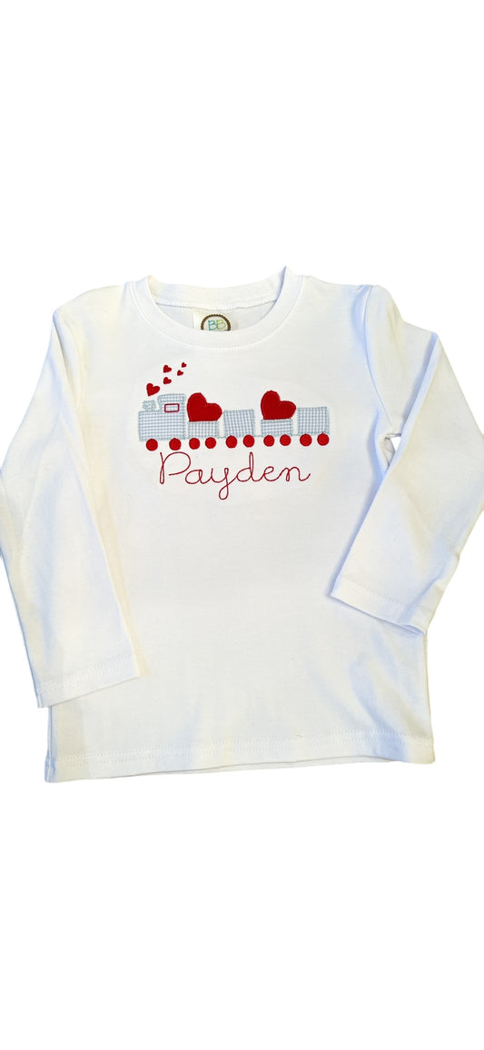 Boys Applique Valentines Train Tshirt- Name optional