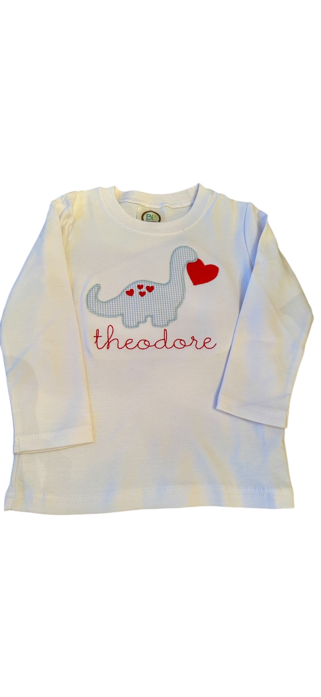 Boys Applique Valentines Dino- Name optional