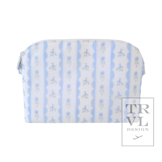 TRVL Cosmetic Goodie Bag- NEW Ribbon Blue Floral- *preorder