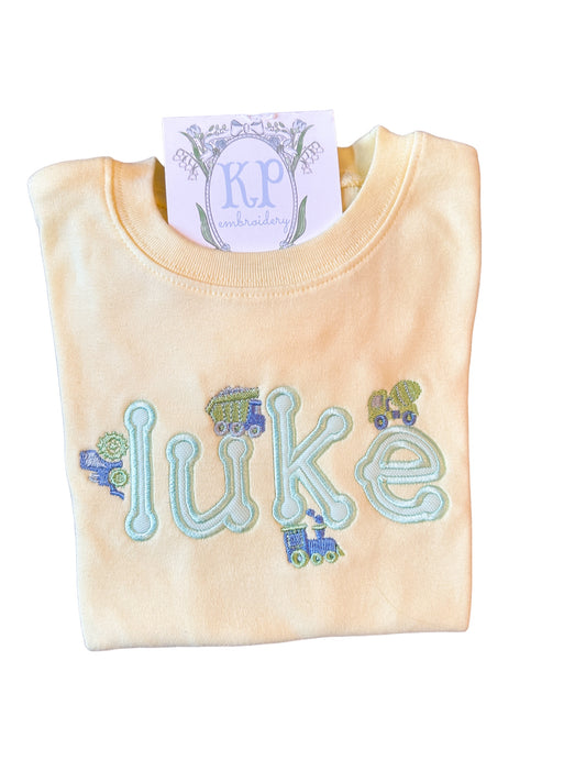 Boys Applique  Name Short Sleeve Tshirt w/ Vehicles