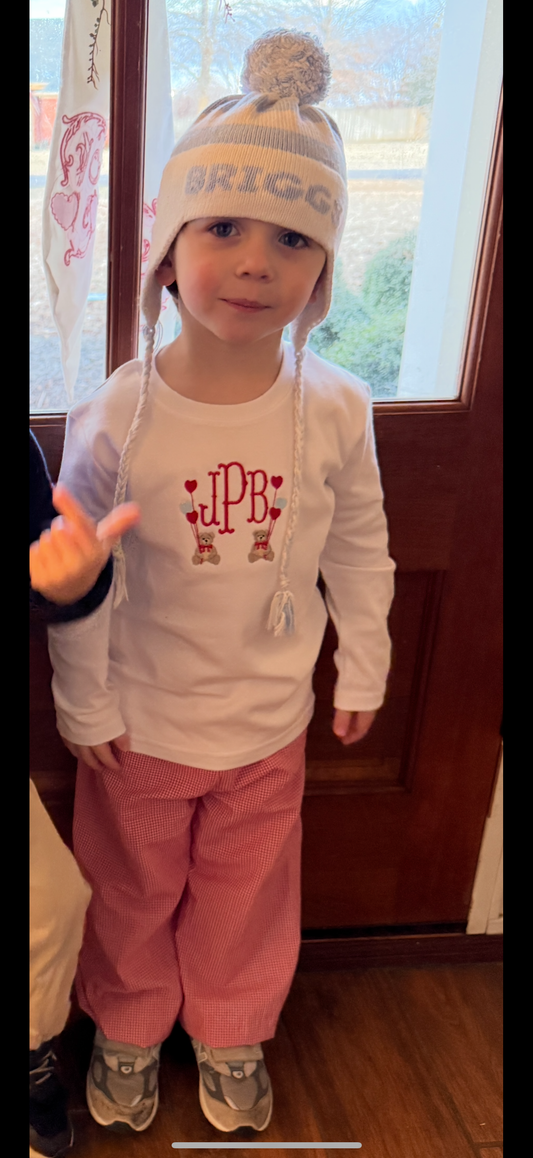 Unisex Embroidered bears & heart balloons (name or initials)