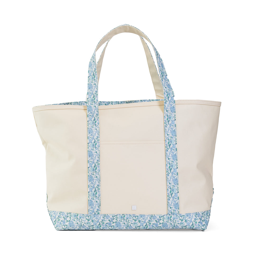 TRVL MAXI TOTE - COATED CANVAS Large NATURAL With Hamptons Floral TRIM
