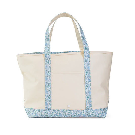 TRVL MAXI TOTE - COATED CANVAS Large NATURAL With Hamptons Floral TRIM