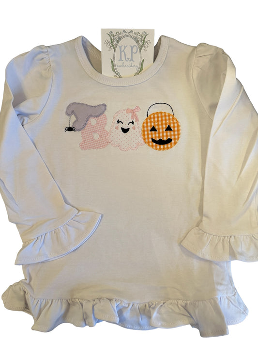 Girls Applique Boo Tshirt- Short or Long Sleeve