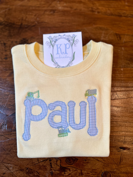 Boys Applique Construction Name Short Sleeve Tshirt