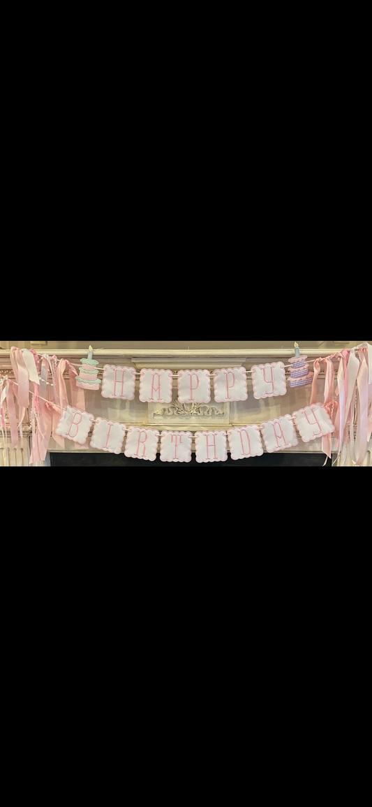 Scalloped "Happy Birthday" Banner with birthday cakes