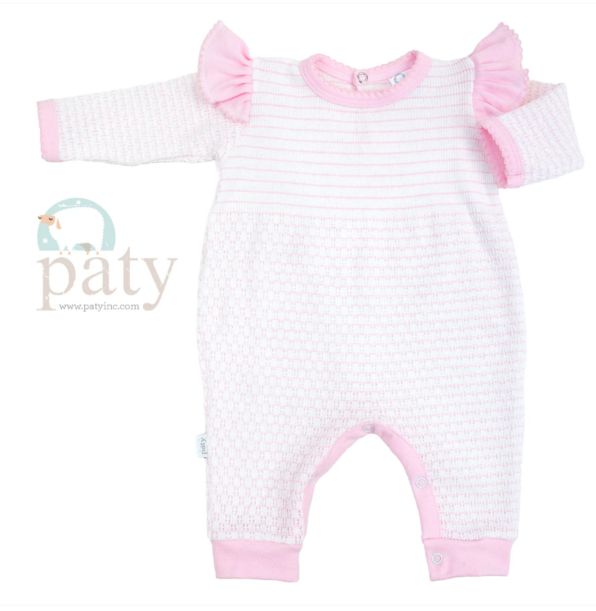 Paty Knit, Angel Sleeve Romper with Pima Trim #366LSASJ
