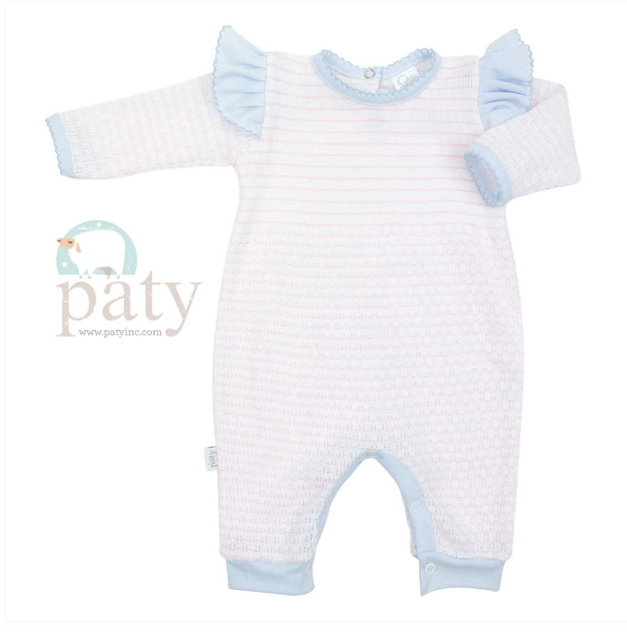 Paty Knit, Angel Sleeve Romper with Pima Trim #366LSASJ