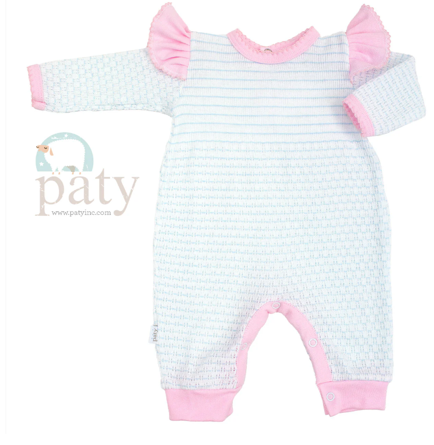 Paty Knit, Angel Sleeve Romper with Pima Trim #366LSASJ