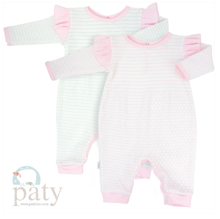 Paty Knit, Angel Sleeve Romper with Pima Trim #366LSASJ