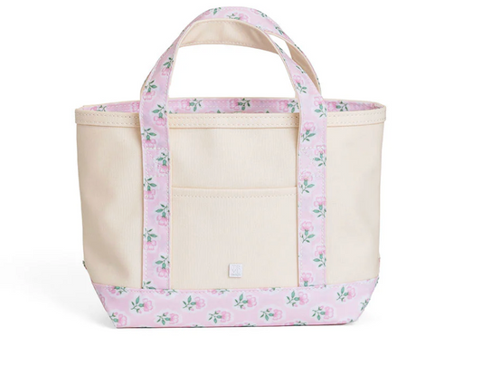 Trvl MINI TOTE - COATED CANVAS NATURAL With Petit Fleur Pink Trim