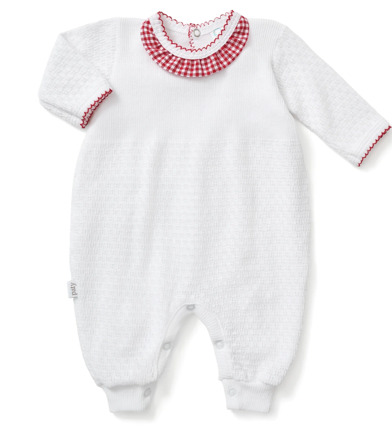 PREORDER Paty Knit Romper with Gingham Ruffle